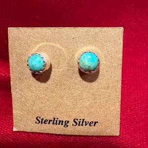 Mohave Turquoise Round Stud Earrings Post Back. Sterling Silver 925. Brand New.